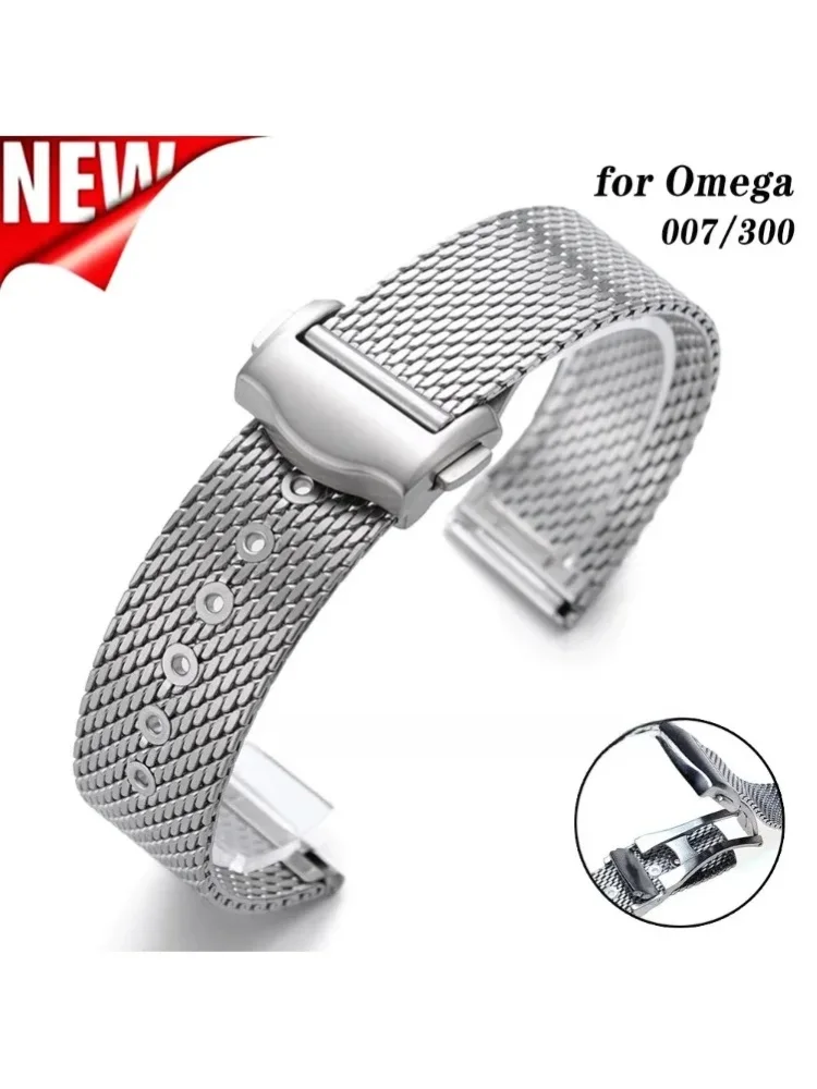 Edelstahl-Uhrenarmband 20 mm für Omega Seamaster 007 300 für Speedmaster Mesh-Armband mit Faltschließe Business-Armband