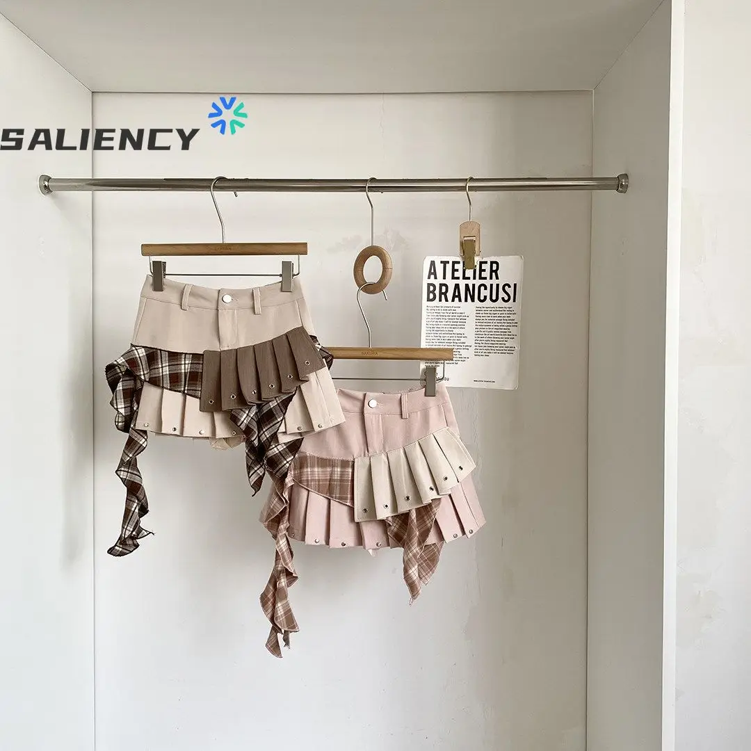 

Юбка-миди в стиле CollegeStyle с асимметричными складками и пэчворком для женщин, весна 2026, с высокой талией, облегающая, короткая, со стильным дизайном