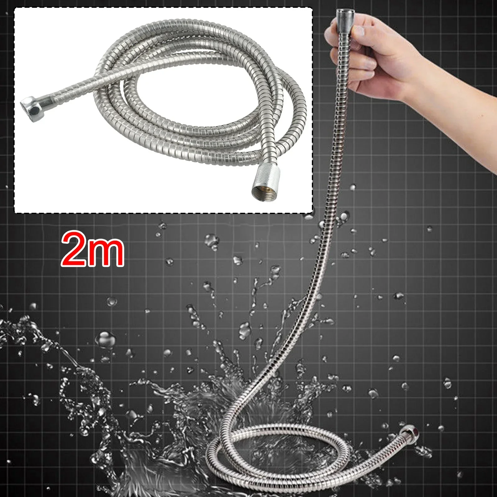 Flexible Shower Hose Kit, 2m Stainless Steel Tube for Handheld Showerhead, Sturdy and Wear Resistant, for Various Applications