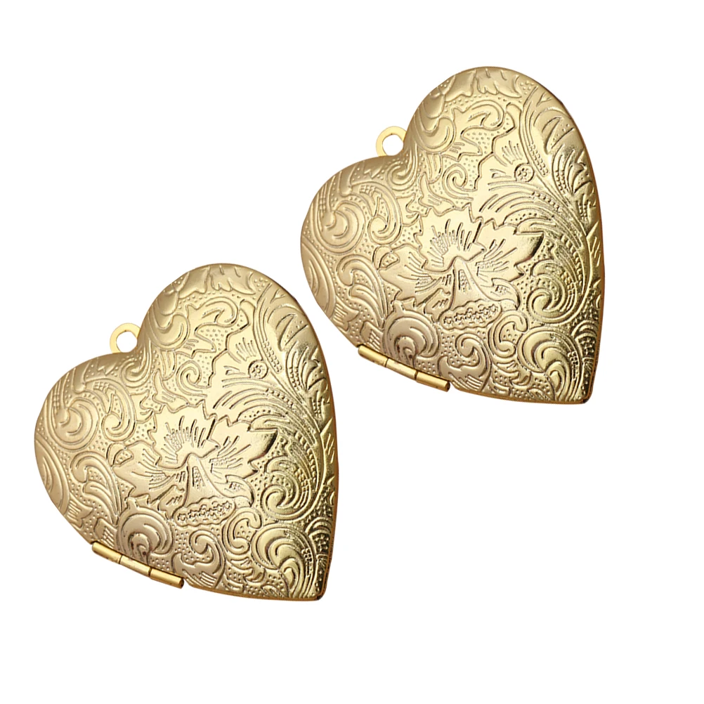 

2 Pcs Photo Box Pendant Heart Shaped Copper DIY Charms Jewelry Accessories Decorations Necklace Lightweight Storage Durability