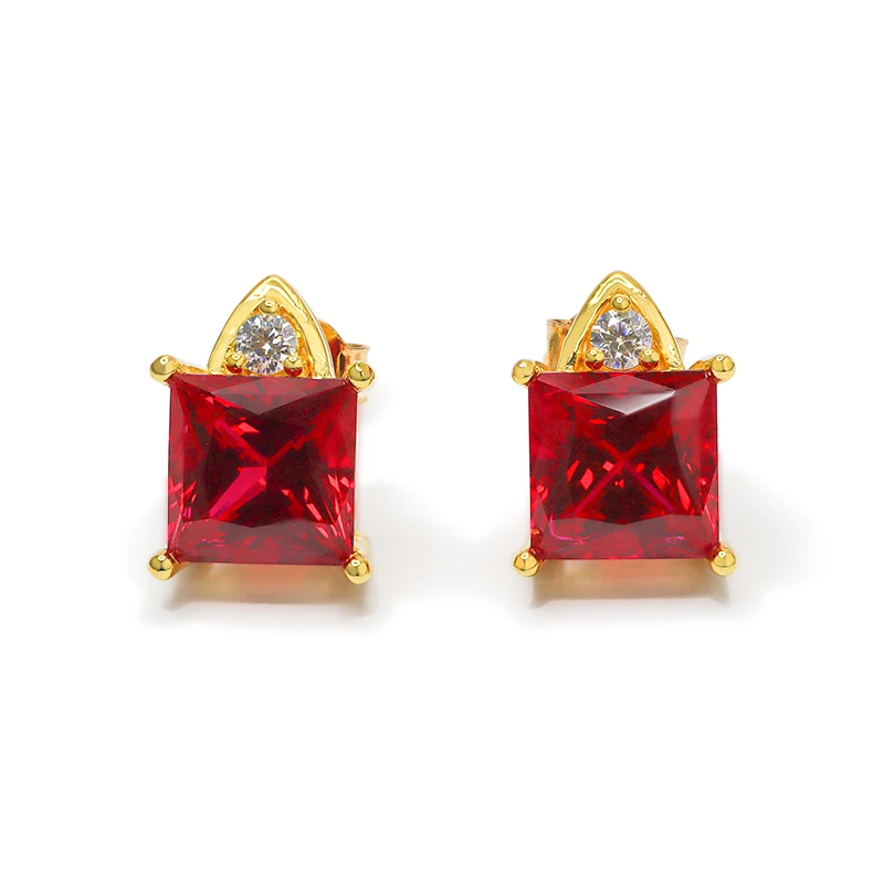 

Paston Custom 7*7mm Princess Cut Lab Grown Ruby&Moissanite Stud Earrings 925 Silver Jewelry 10k Gold 14k Gold Stud Earrings