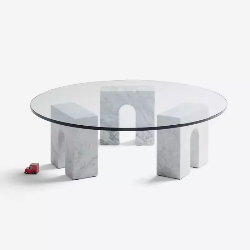Tempered glass round table small apartment model house designer special-shaped low
