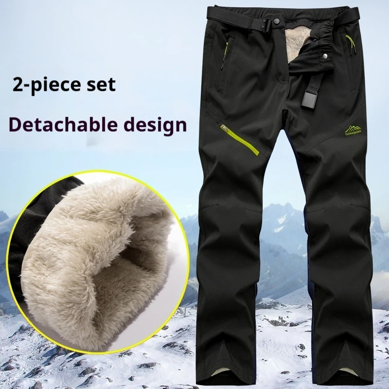 Men-Women-Outdoor-Tactical-Pants-Winter-Fleece-Lined-Hiking-Mountaineering-Trousers-Detachable-Inner-Liner-Warm-Waterproof-Pants