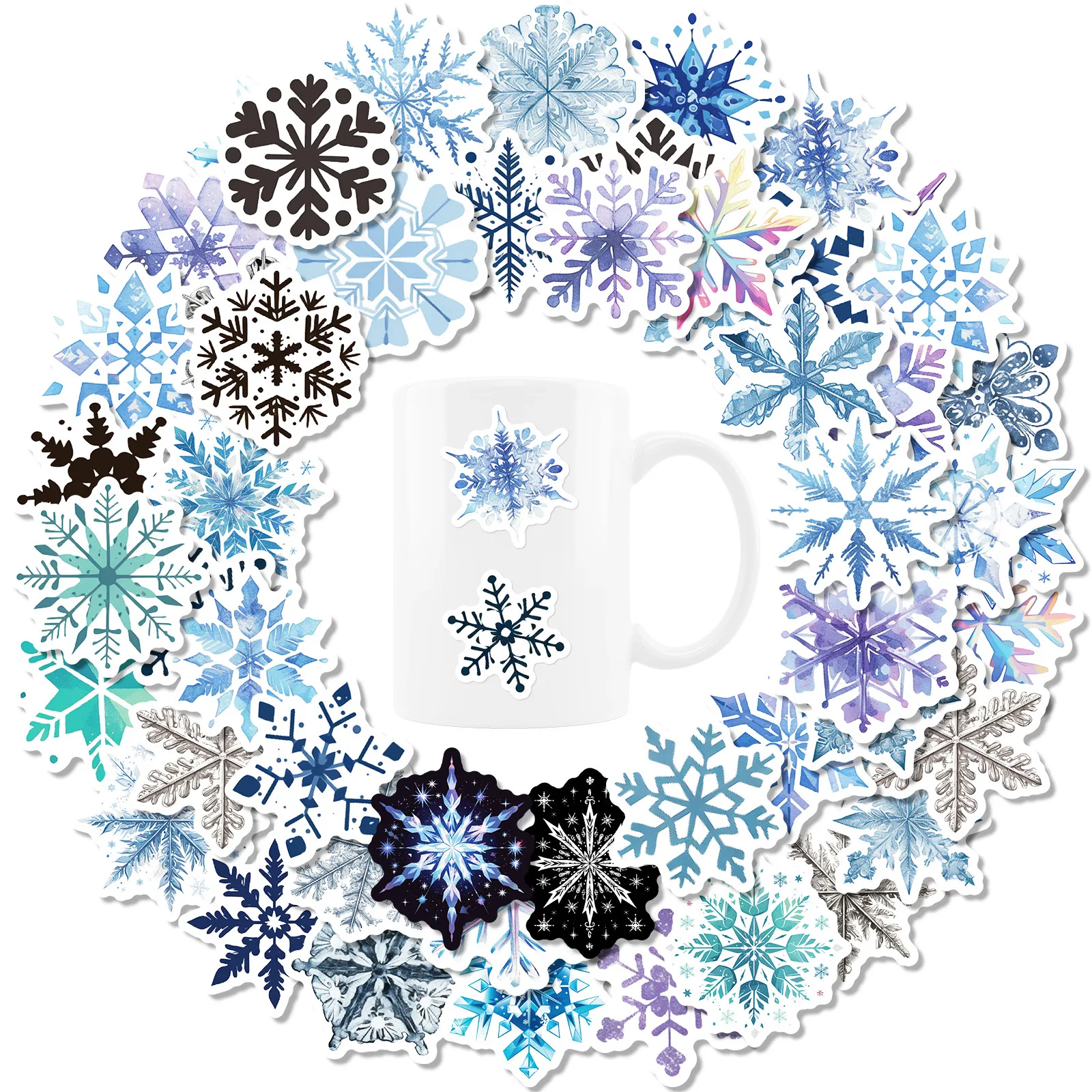 50pcs Colorful Snowflake Series Graffiti Stickers Suitable for Helmet Desktop Wall Decoration DIY Sticker Package Wholesale