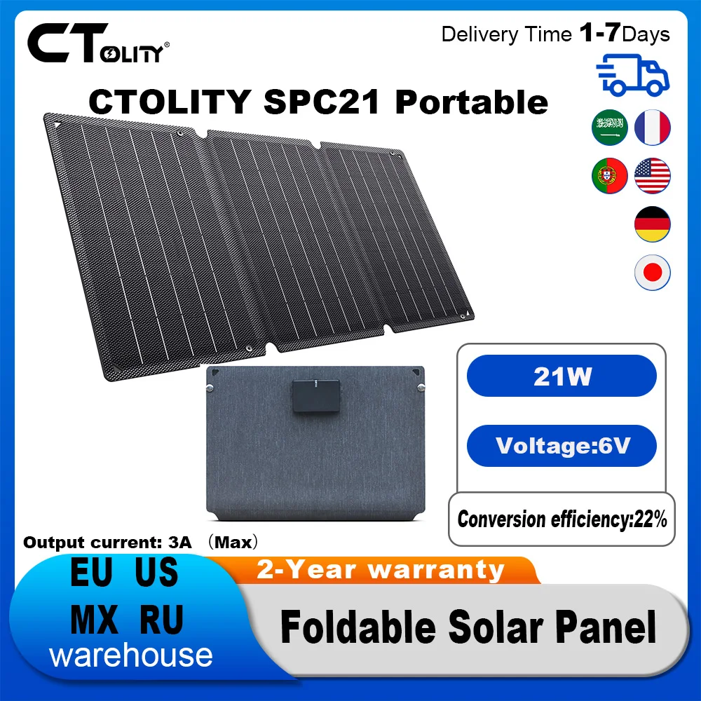 

CTOLITY SPC21 21W 6V Portable Foldable Solar Panel USB Type C Charging For Home Energy Storage Fishing Yachting Camping Off-road