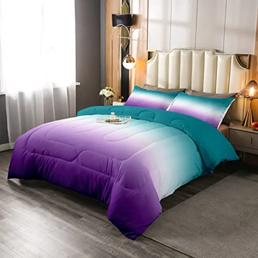 

Ombre Comforter Set Green Purple Teal Bedding Set Queen Size Colorful Gradient Down Comforter Modern Abstract Quilt Duvet Inser