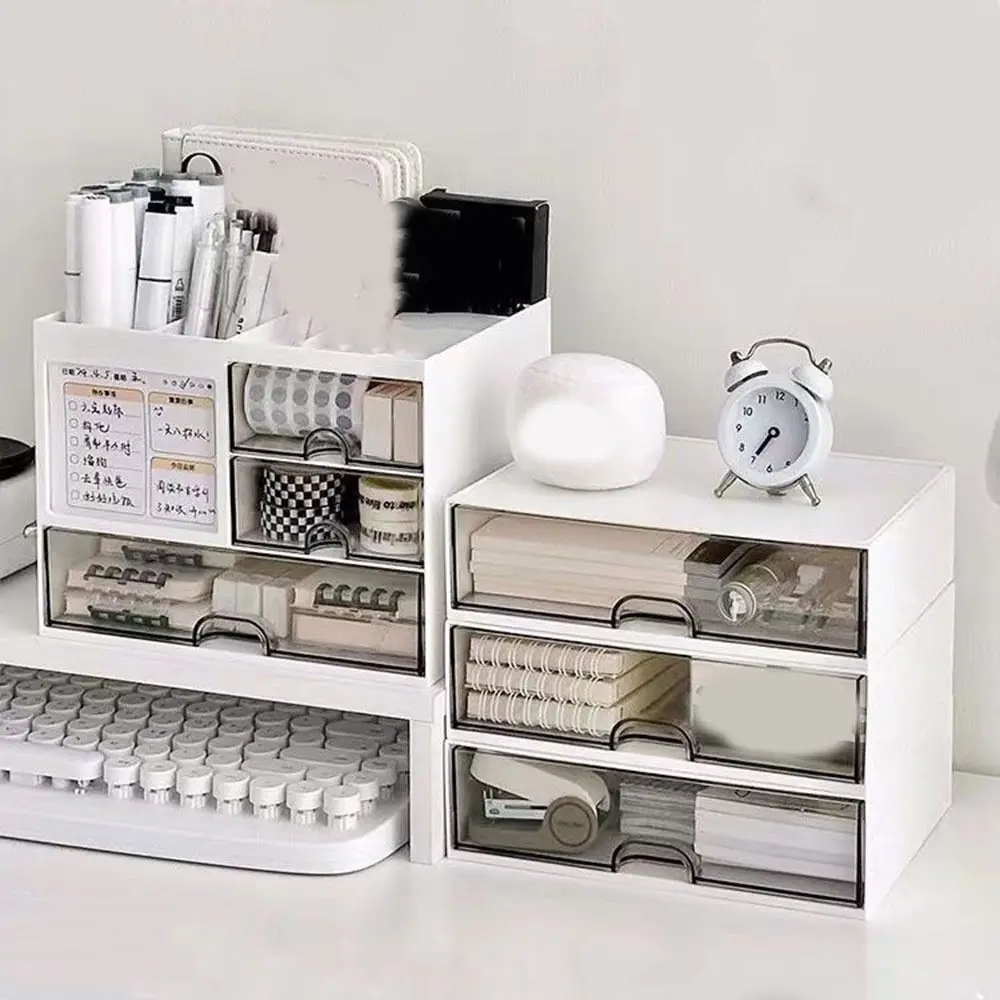 

Plastic Drawer Storage Box Reasonable Partition Space Saving Desk Organizer Large Capacity with Sliding Drawer Pen Holder Office