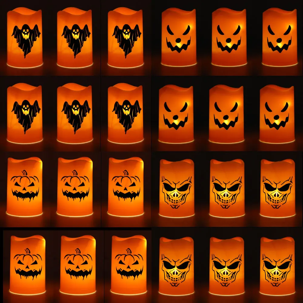 

2025 NEW Halloween LED Electronic Skeleton Candle Pumpkin Ghost Ornaments Ghost Festival Atmosphere Horror Candlestick