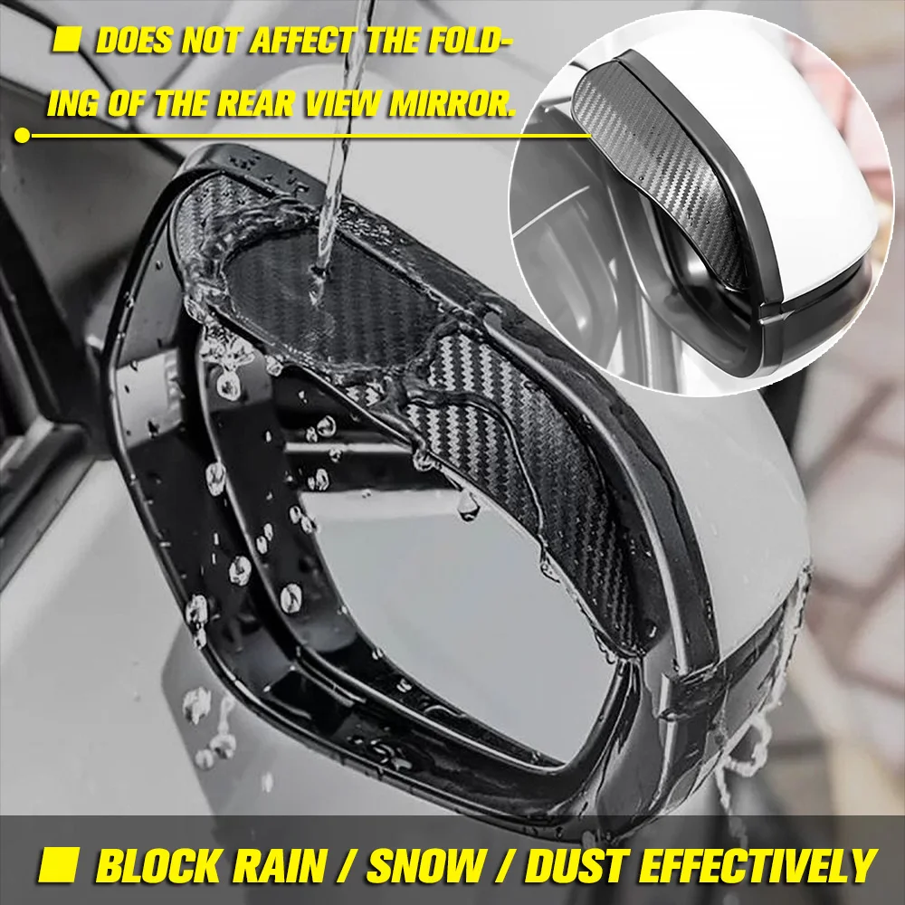 2pcs Car Side Rear View Mirror Rain Eyebrow Visor Carbon Fiber Look Sun Shade Snow Guard Weather Shield Cover Auto Accessories