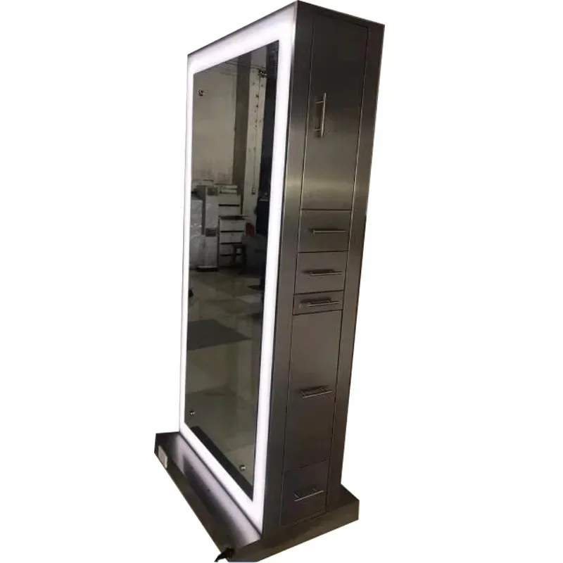 

Barber shop mirror with LED light, floor-to-ceiling full body hair salon stainless steel hair salon mirror