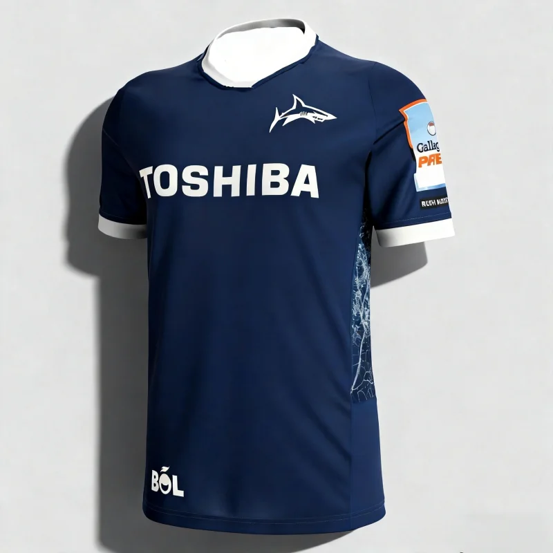 Novedades 2026, Camiseta Deportiva de Rugby de los Sharks de Inglaterra en Oferta, Camiseta de Rugby del Reino Unido para Hombre, Secado Rápido, Entrenamiento, Familia, Niños