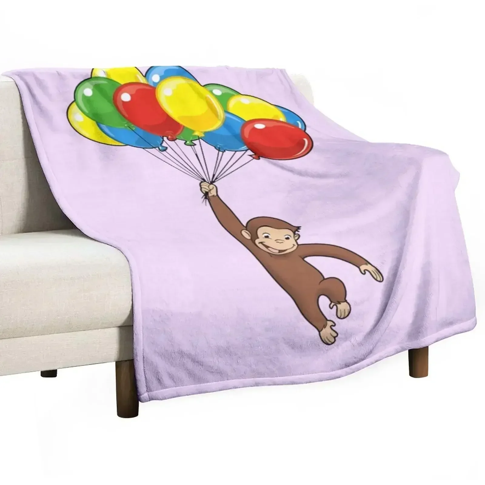 

Curious George with balloons Throw Blanket Cozy Home Blanket Gift for Christmas Holiday