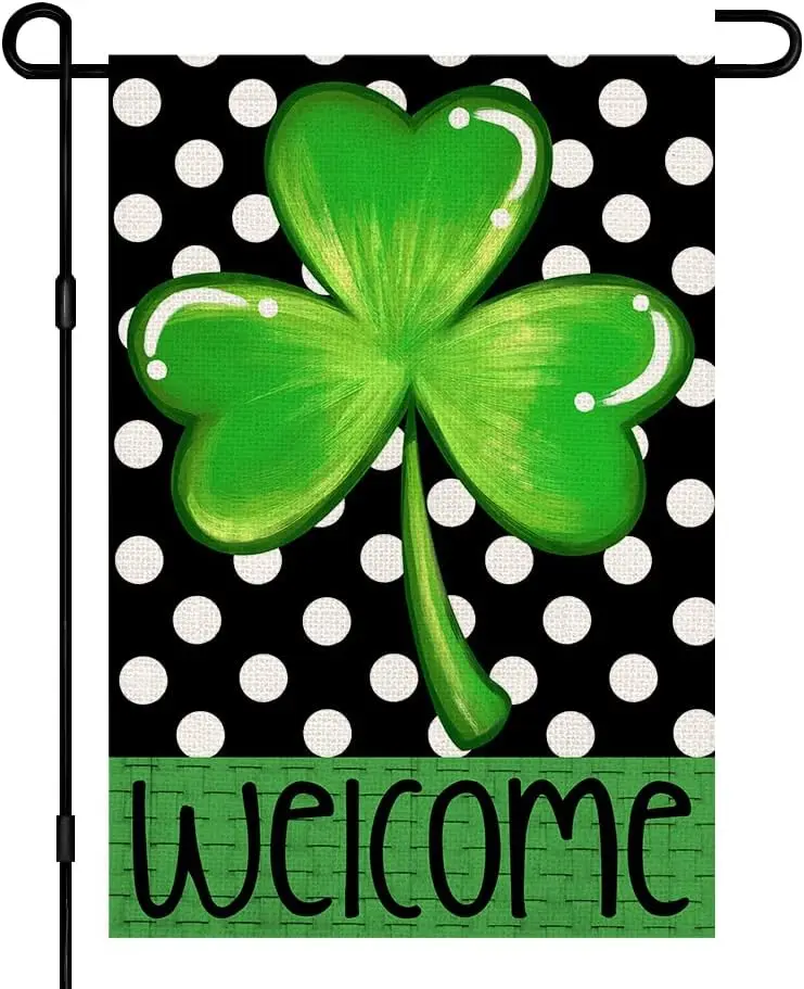 Lucky Shamrock St Patricks Day Garden Flag 12x18 Inch Double Sided Burlap, Welcome Seasonal Sign Small Flag Farmhouse Yard O IIX