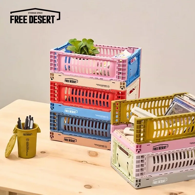 

FDT Japanese style folding storage basket bathroom kitchen fruit basket debris organization industrial style plastic storage bas