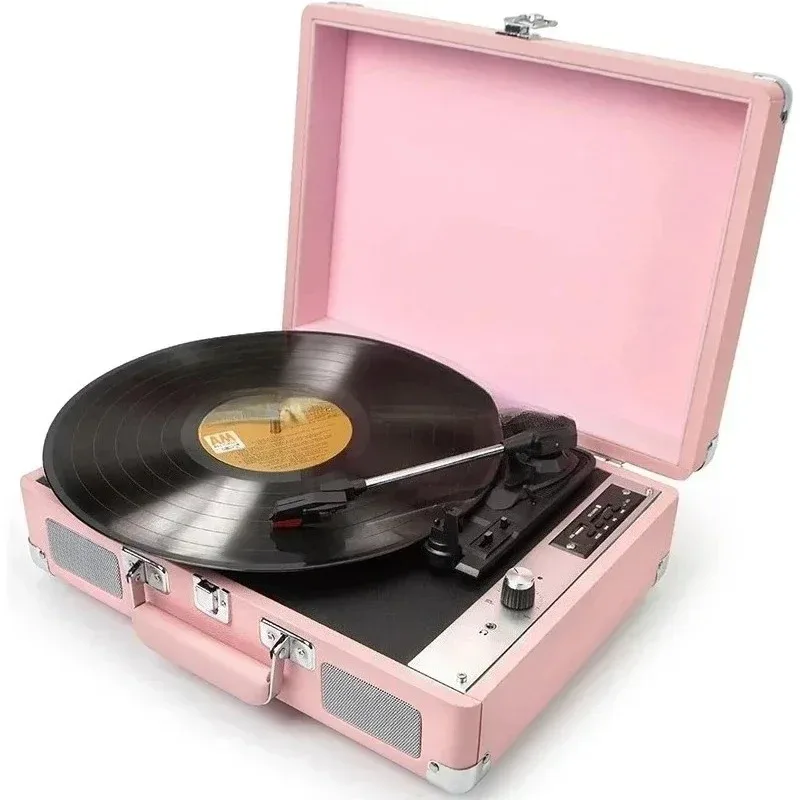 1PC Vintage Handheld Vinyl Record Player, Turntable Three Speed Adjustable Bluetooth 5.0 Cube Sound Output Tocadiscos