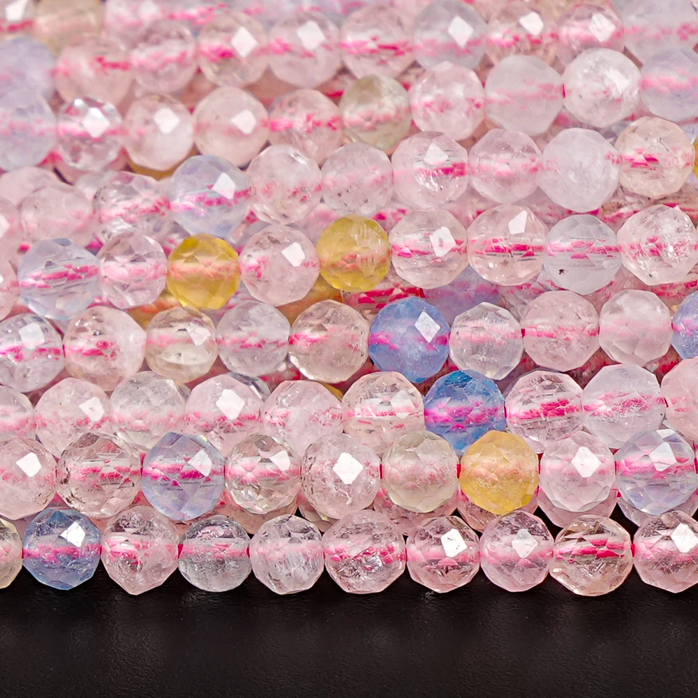 

4mm Mixed Color Beryl Morganite Aquamarine 64-Facet Round Loose Beads Precision Cut Gemstone for High-End Jewelry Making DIY
