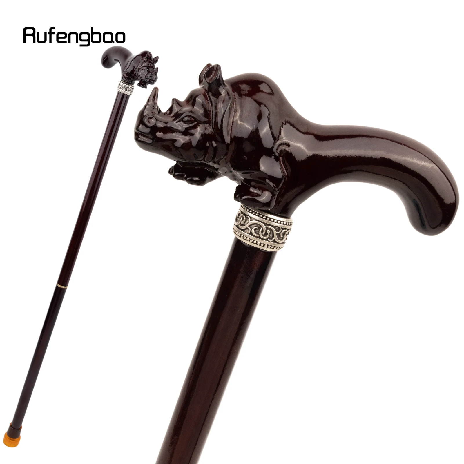 Brown Rhino Cute Rhinoceros Wooden Fashion Walking Stick Decorative Cospaly Cane Halloween Crutch Wand Crosier 92cm