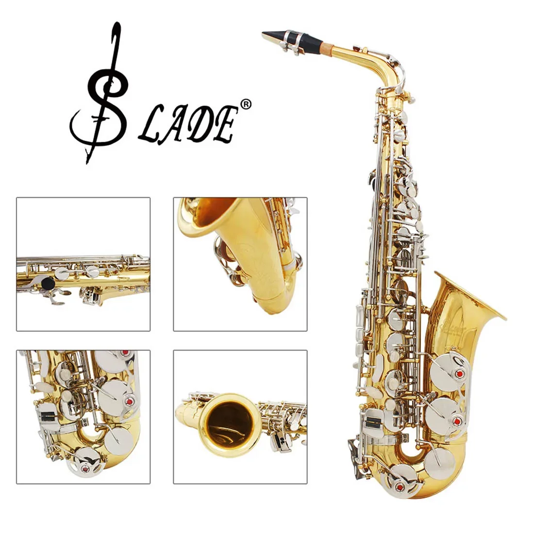 SLADE-Saxophone alto mi bémol, calcul professionnel, vent, laiton, laque or, mi bémol, avec étui, pièces et accessoires