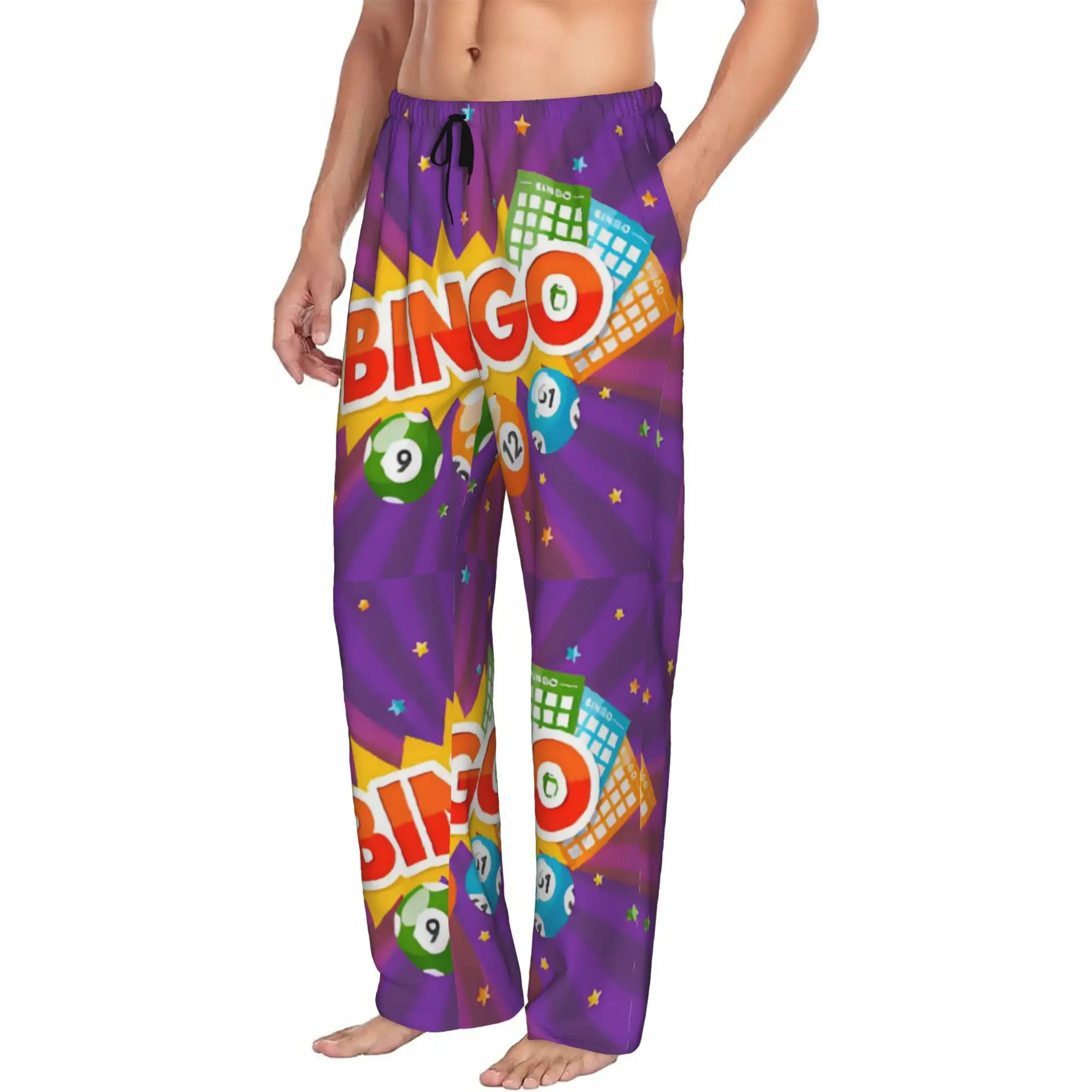 Custom Printed Bingo Pajama Pants Men's Cards Game Sleep Sleepwear Bottoms with Pockets