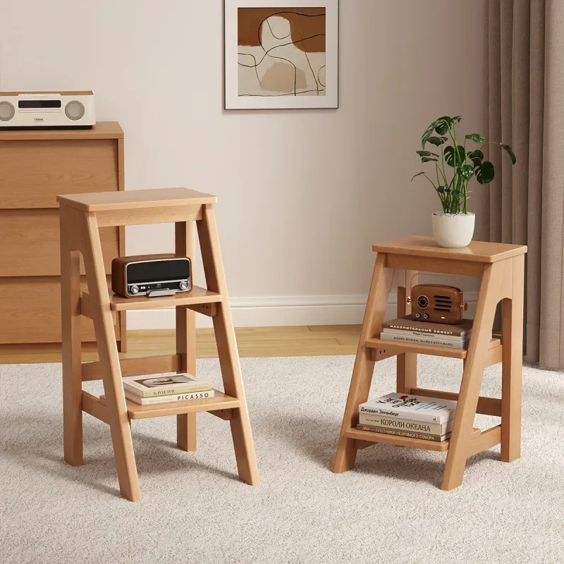 Solid Wood Ladder Stool Multi-functional High Bench Simple Step Stool Dual-purpose Kitchen Housework Shoe Changing Chair