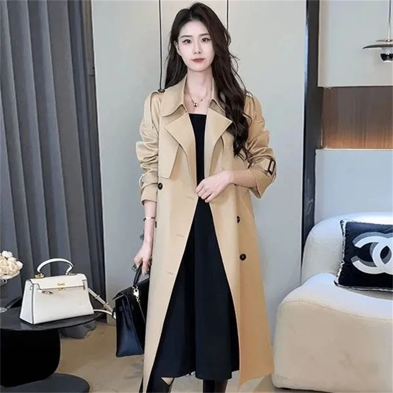 2025 Winter Jacket Trench Coat for Women Clothes Women Solid Color Lapels Double Row Buttons Long Windbreaker Ladies Work Tops