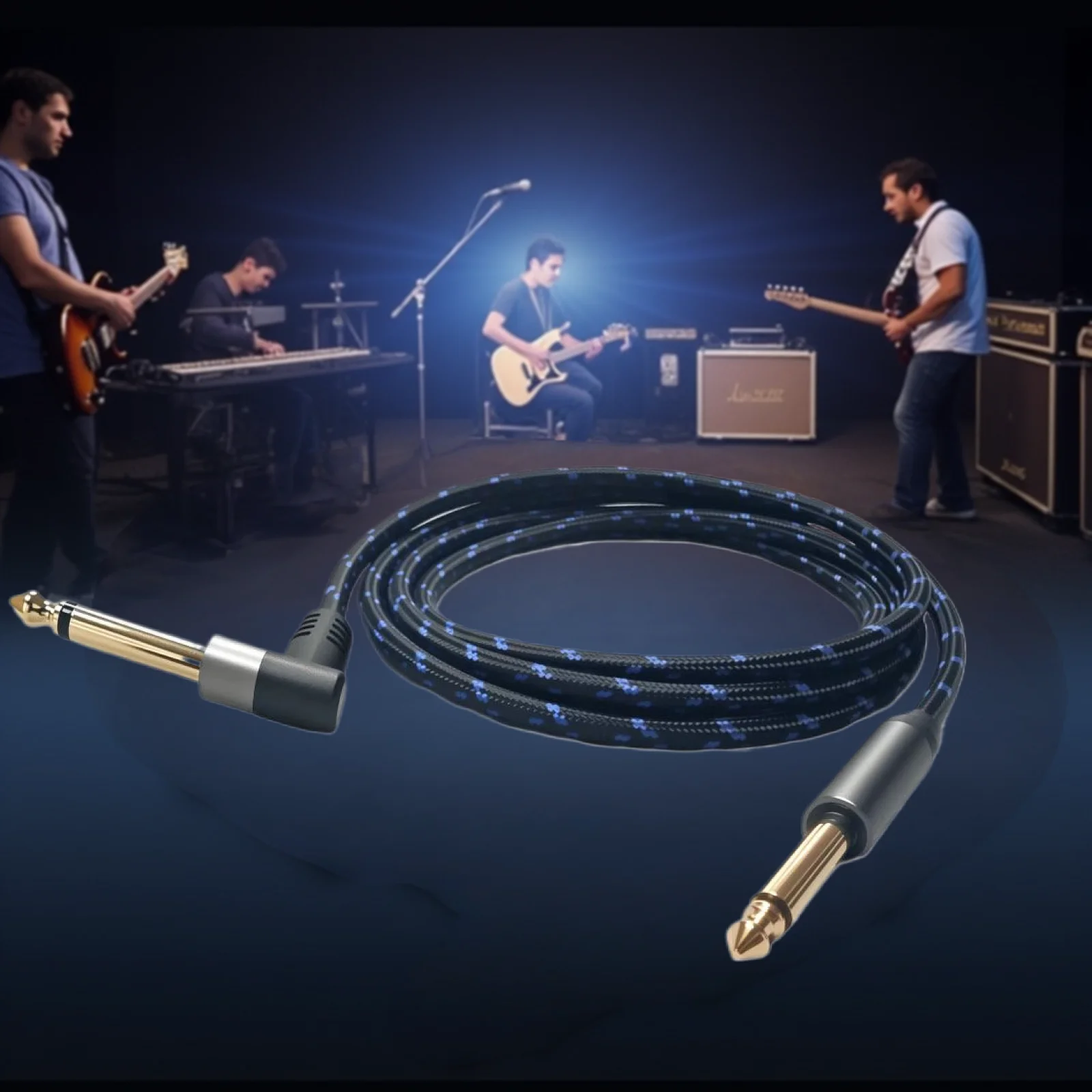 1/4 Inch TRS Instrument Cable, 6.35mm Right Angle Public Body Sound Audio Cable, Electric Guitar, Bass, Balanced Interconnect CA