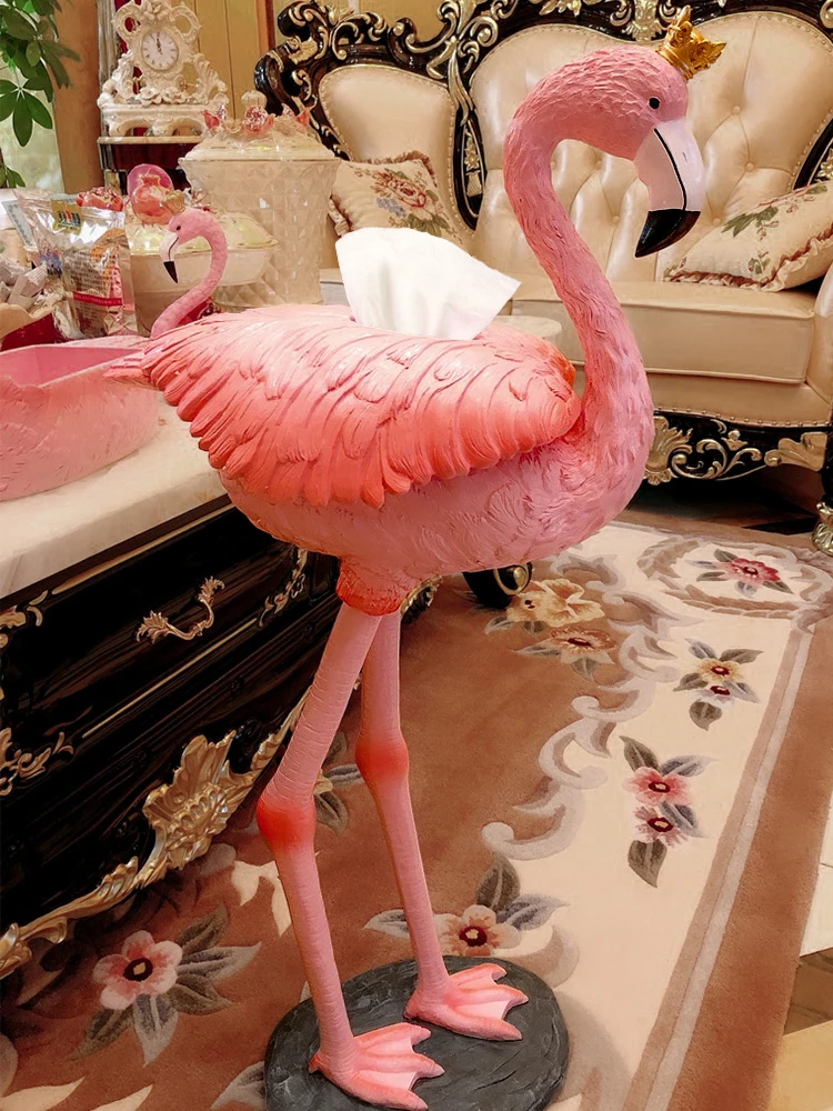 Living Room Decoration Large Flamingo Landing Sculpture Ornaments Animal Statuette Modern Art Home Design Figurines For Interior