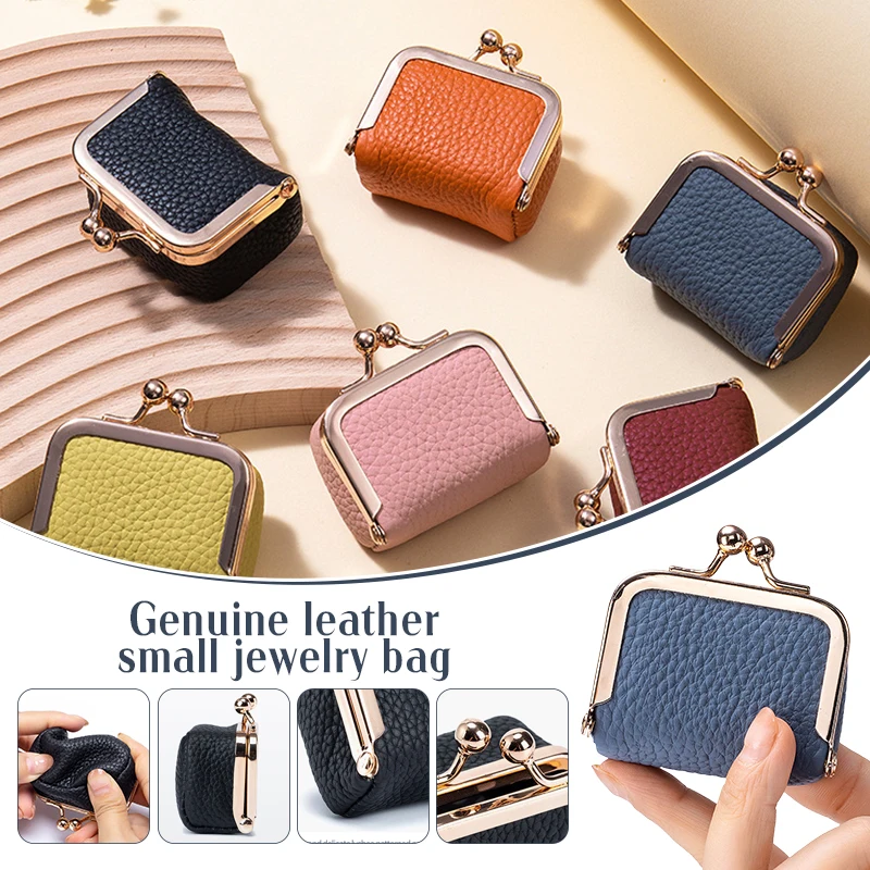 Genuine Leather Jewelry Box Small Portable Mini Ring Necklace Earring Organizer, Travel-Friendly Coin Purse & Gift Box for Women