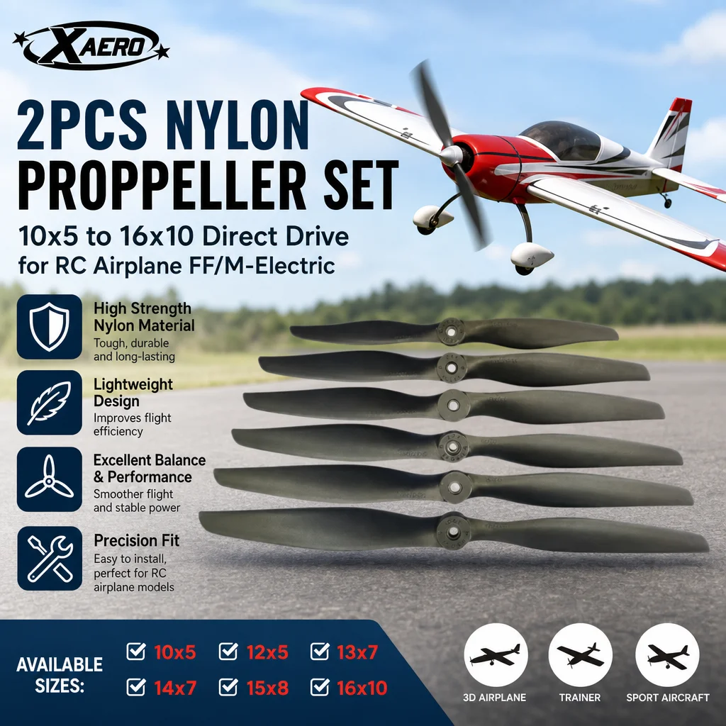 XAERO 2PCS Nylon Propeller 10x5 to 16x10 Direct Drive for RC Airplane FF/M-Electric 10x5/12x7/13x7/14x7/15x8/16x10