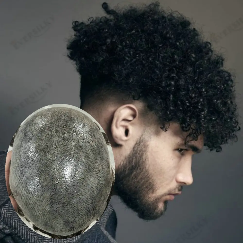 

Мужской парик из натуральных волос 8 мм, кудрявый, на полной полиуретановой основе 0,1 мм, инжекционный, прочный, система замещения волос для мужчин, протез, кудрявые прически