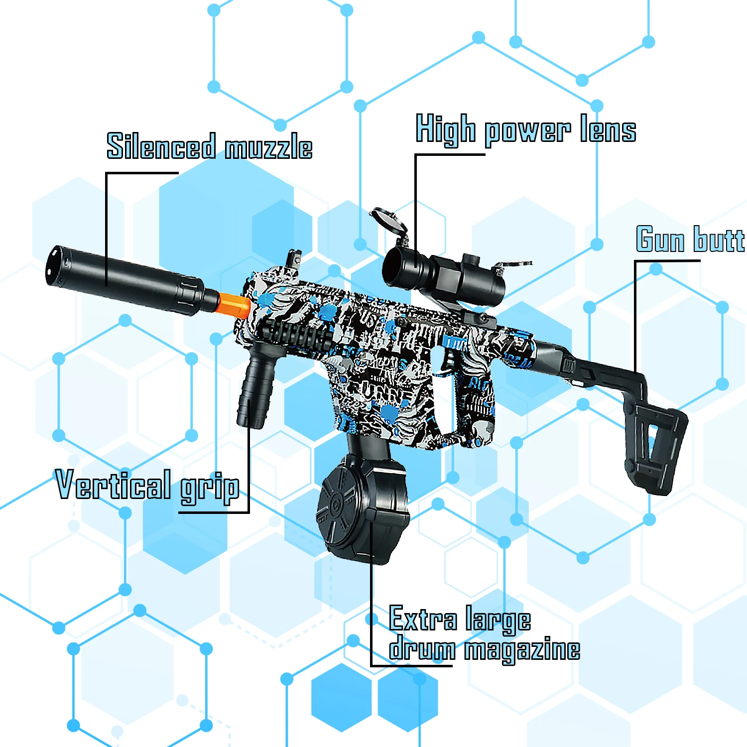 드럼 자동 듀얼 모드 장난감 총, 야외 활동 및 팀 게임, 휴일 선물에 적합 (총알 없음)