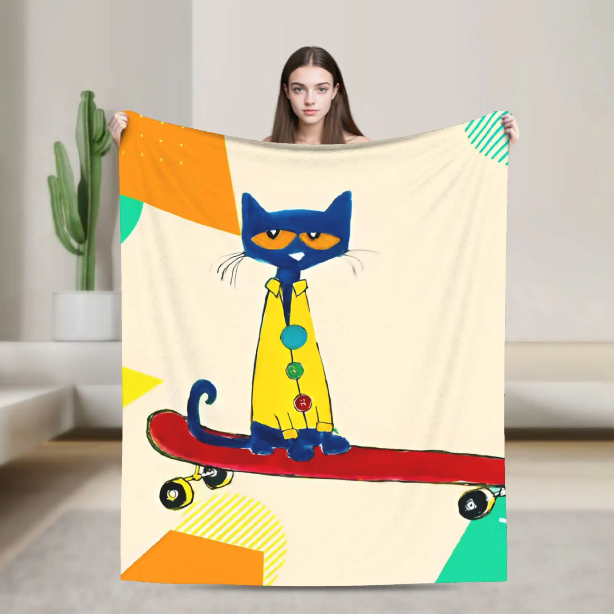 Pete the Cat  Skateboarding Cat Blanket Flannel  Lightweight Throw Blanket for Bed Bed Rug