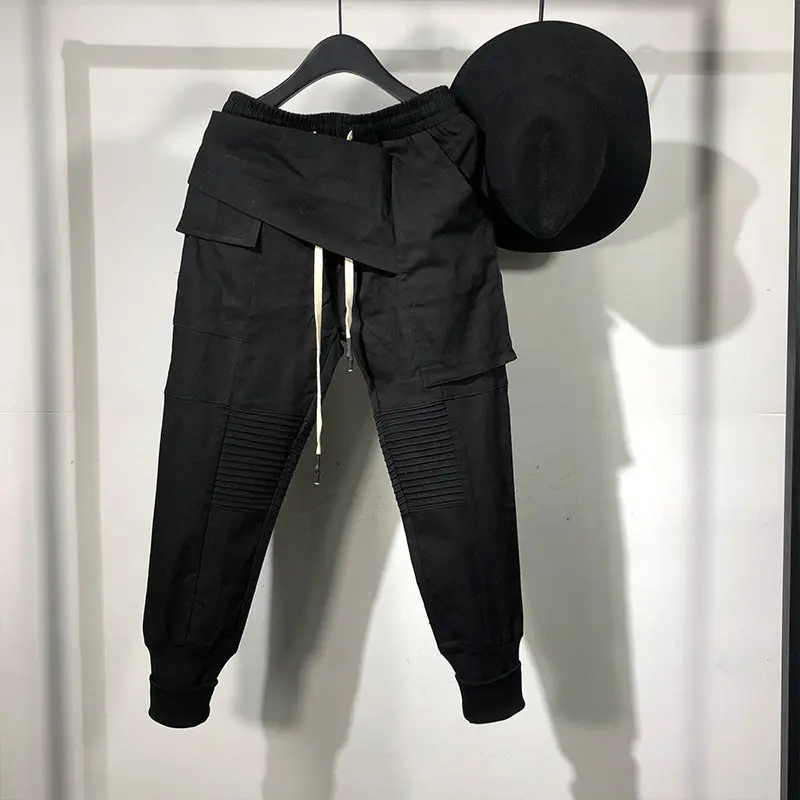 Avant-Garde 2024 Spring Dark Style Irregular Stitching Loose Cargo Pants Fashion Casual Elastic Ankle-Tied Sweatpants Men