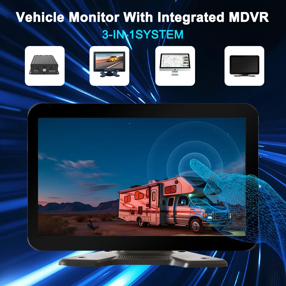 4CH GPS 4G WiFi MDVR 10.1 Inch IPS Touch Screen Vehicle DVR Monitor System BSD Loop Recording CMSV6 For Truck/Trailer/Bus
