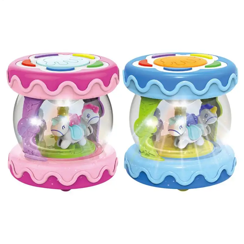 

Musical Light Up Rotating Toys Carousel Rotating Crawling Learning Drum For Toddler Sensory Activity Toys puzzle clapping drum