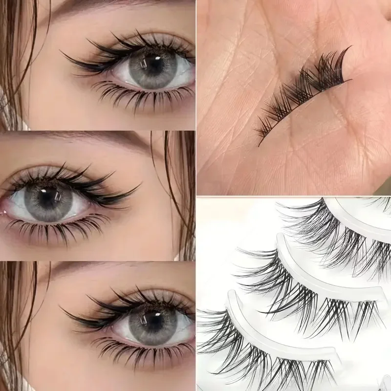 ライトヨーロピアンスタイル～キツネのような斜めのフライングつけまつげ、フルセット、黒のハードステム、二重まぶたサポート