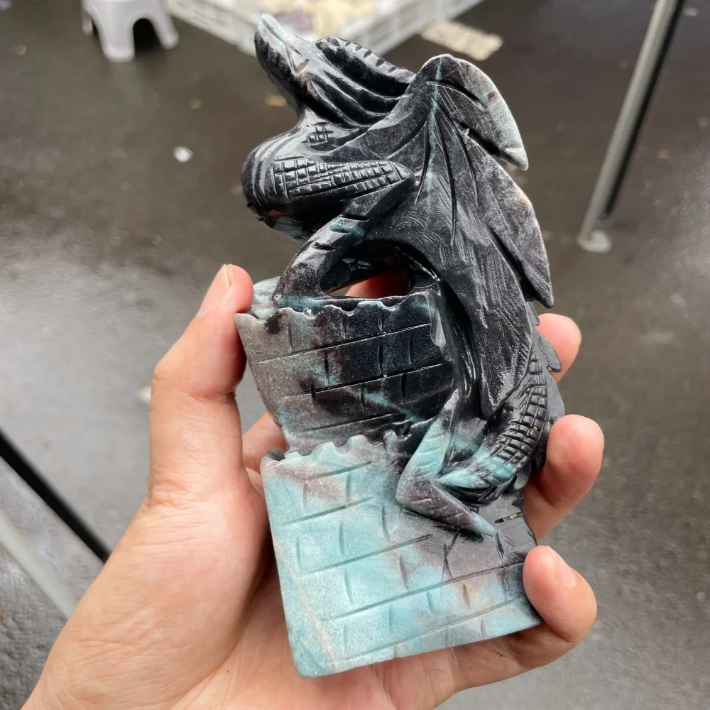 1PCS Natural Amazonite Cartoon Fly Dragon Carving Feng Shui Healing Home Decor Lucky Gift Fashion Feng Shui Decoration