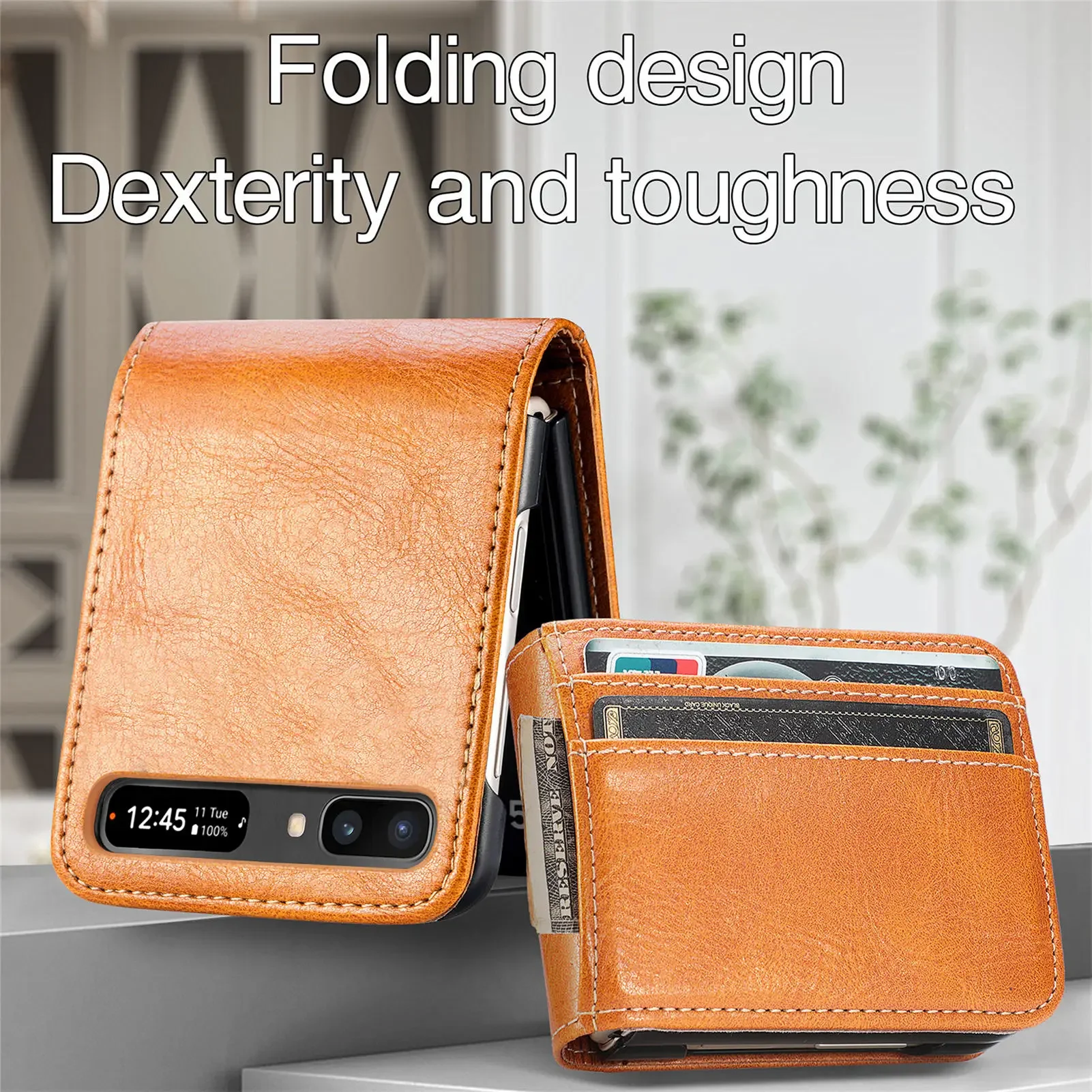 

Full Coverage Leather Wallet Case for Samsung Galaxy Z Flip 6 5 4 3 5G Flip3 Non-Slip Cards Pocket Folding Phone Bag Book Cover