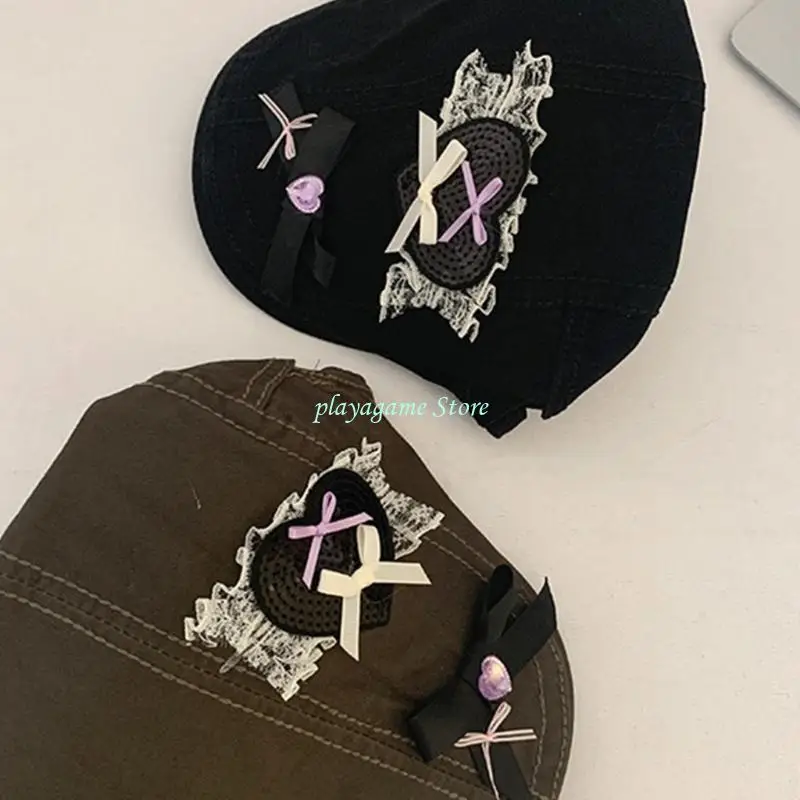 Y88A الفتيات الرسام قبعة الفرنسية القبعات القلب قبعة Lacework القبعات للتصوير الفوتوغرافي عطلة #3