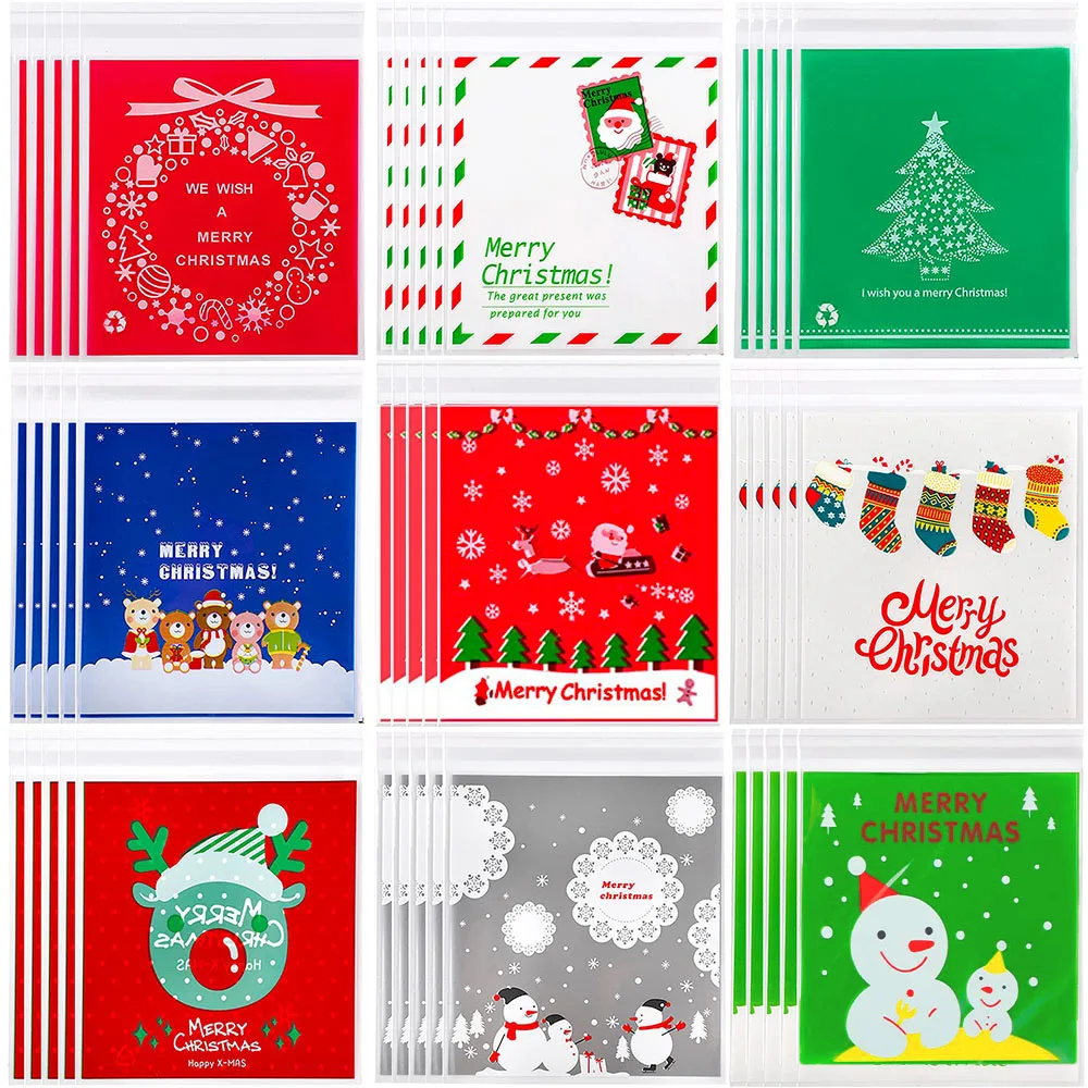 Sacos De Celofane De Natal, DIY Cookie Baking Bag para a véspera de Ano Novo, Feliz Natal Favores, Presente De Natal, 100PCs, 10cm * 10cm, 2022