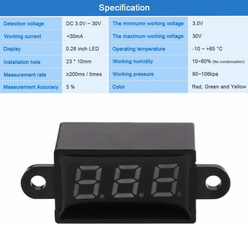 0.28 Inch Mini Digital DC 12V Voltmeter 3V-30V Digital DC Waterproof Dustproof Voltmeter Display Voltage Tester Meter
