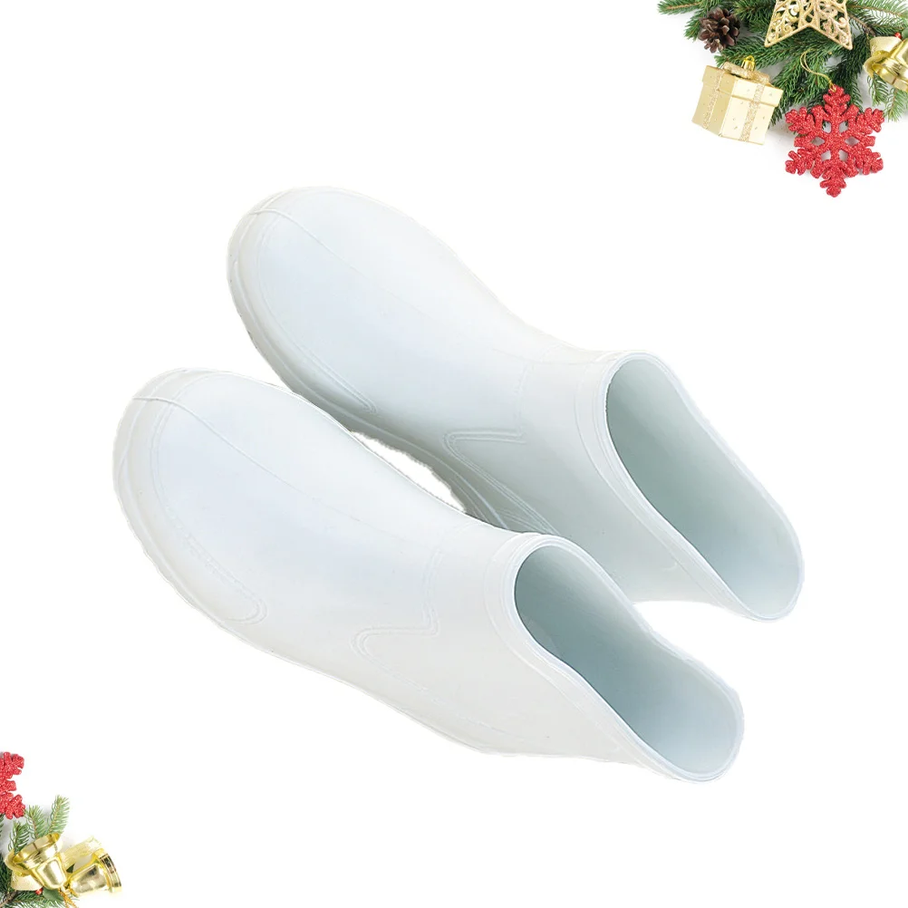 1 par de zapatos para la lluvia antideslizantes, talla 45, punta reforzada blanca, tacón grueso, suela exterior resistente al desgaste, recipiente bajo para hoteles