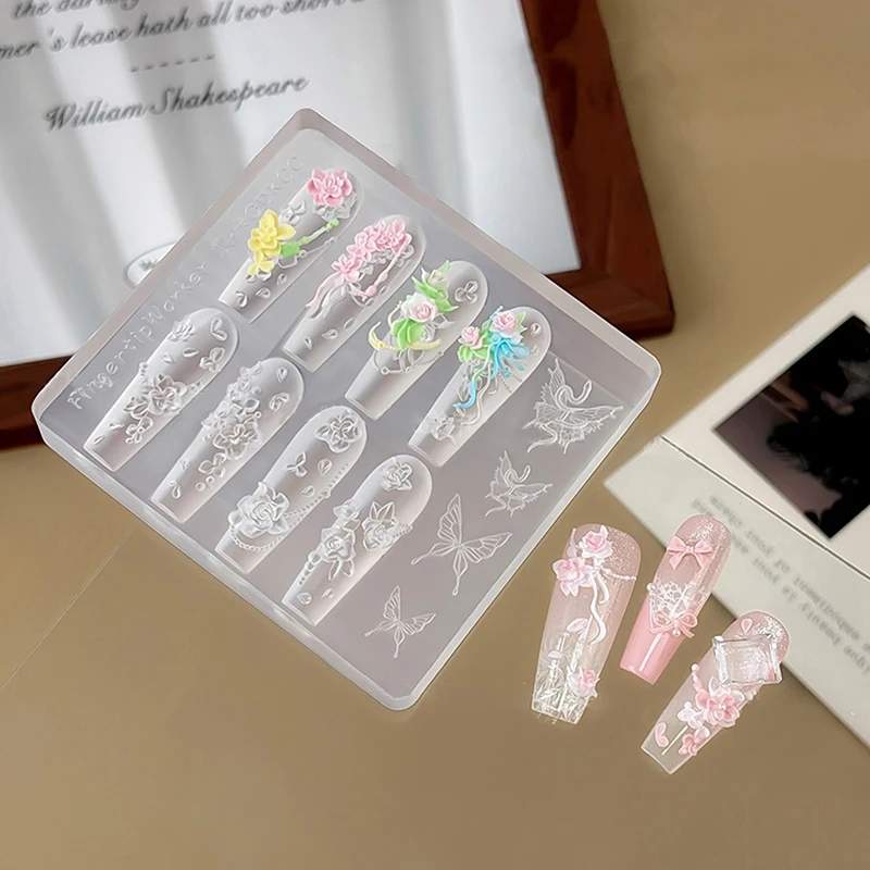 فن الأظافر DIY؛ قالب أقواس سيليكون ثلاثي الأبعاد لتصميم زهرة الورد والفراشة