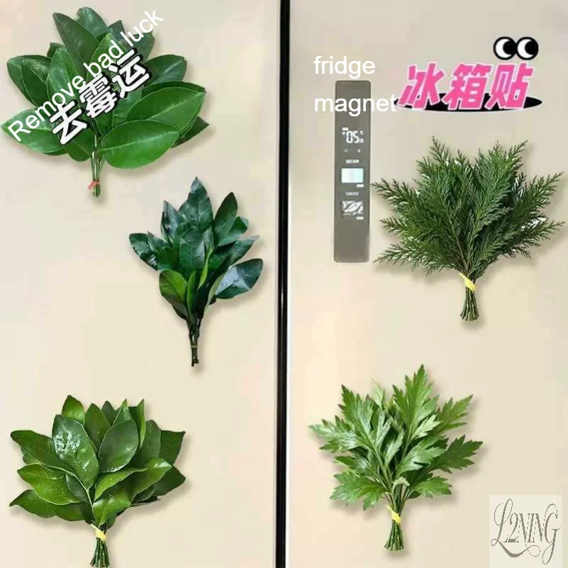 Imán acrílico para nevera con diseño de hoja de pomelo, atrae la buena suerte y elimina la mala. Decoración creativa y bonita, regalo perfecto para el hogar.