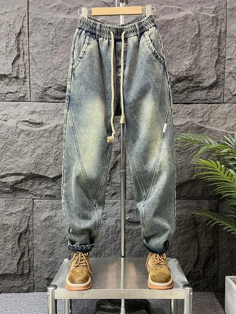 

Retro Waed Denim Jeans Men's Loose Large Size Trendy Brand Haome Straight Leg Patchwork Casual Long Pants Autumn Winter ...