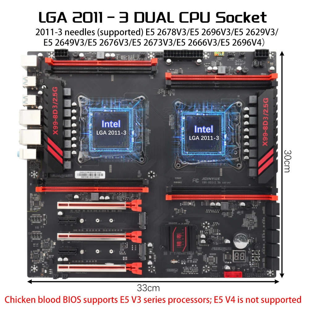 X99-8D3 LGA 2011-3 E-ATX Motherboard, Xeon E5 V3/V4 Supported, 8 DDR3 256GB Max, Dual 2.5G Ethernet, Dual M.2 NVME 10 SATA3 Server Mainboard