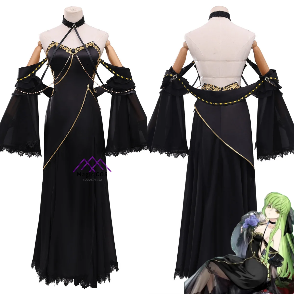 

Popular Code Geass Cosplay Costume Anime C.C. Role Playing Uniform Fashion Black Gown for Women Adult Comic Con Party Dress