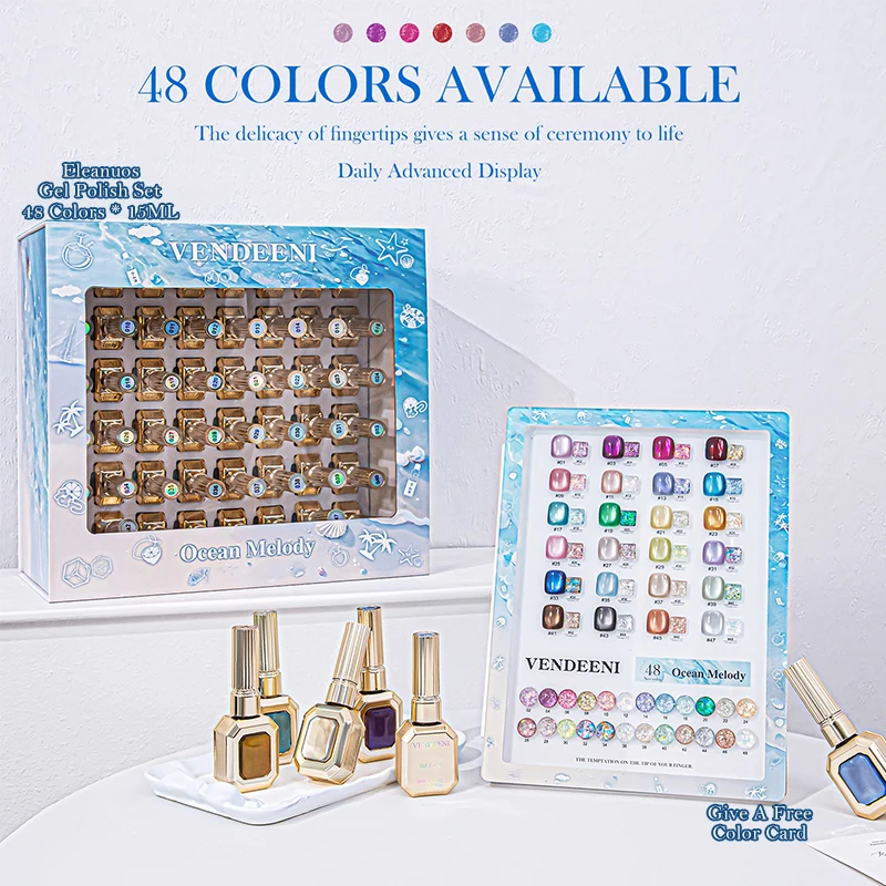 48 Colors Ocean Melody Silk Cat Eye Gel Polish Porcelain White Big Glitter Magnetic UV Gel Soak Off Nail Art Gel Varnish Set