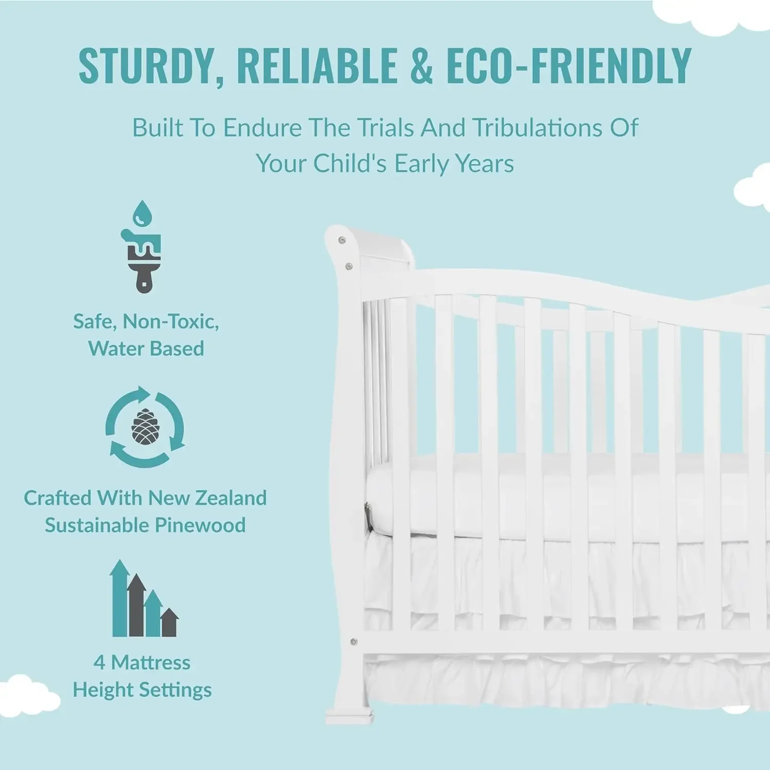 Violet 7-In-1 Convertible Life Style Crib In White, Greenguard Gold Certified, 4 Mattress Height Settings, Made Of Sustainable