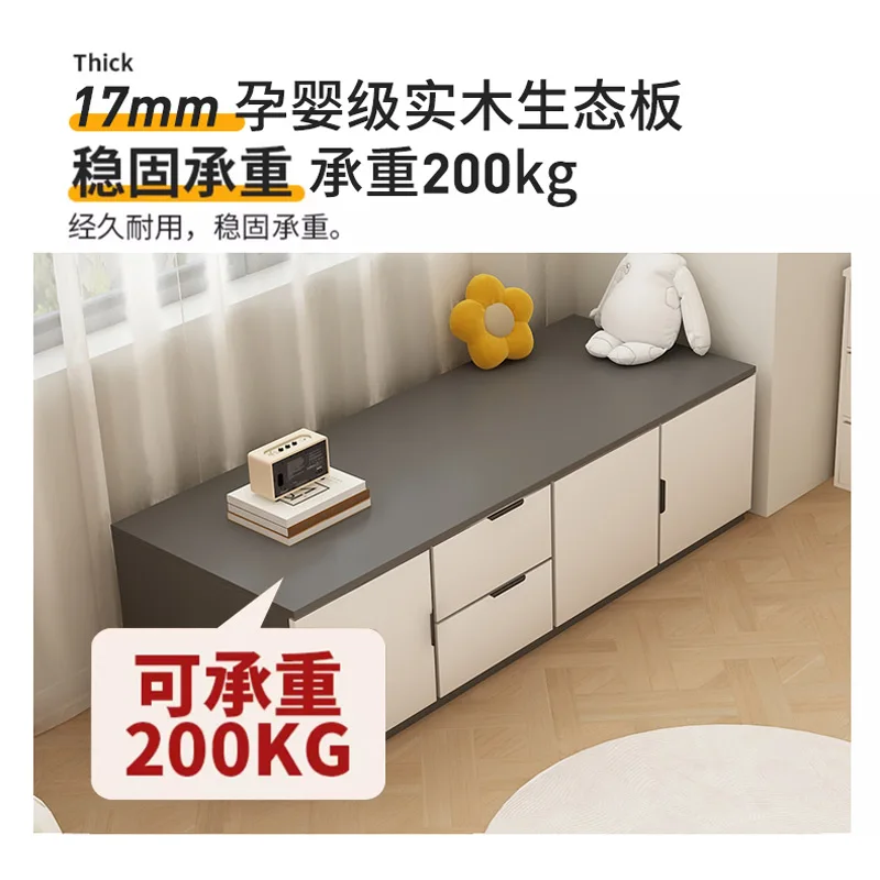 Solid wood balcony bay window cabinet floor locker  can lie down tatami low cabinet TV cabinet ground